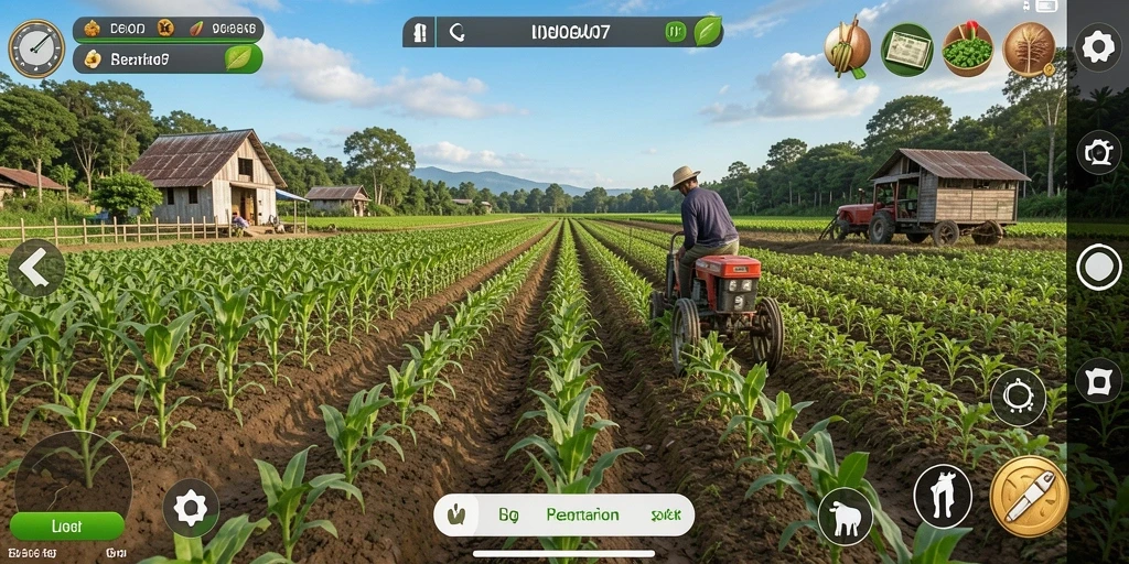 Screenshot gameplay BOLA07 menampilkan aktivitas bertani yang seru.