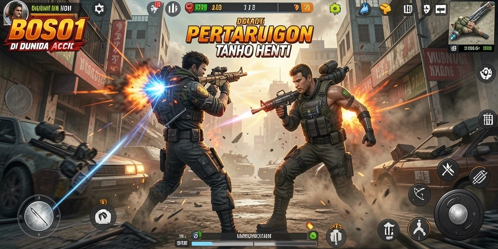 Tampilan aksi mendebarkan dalam gameplay BOS01 yang intens.
