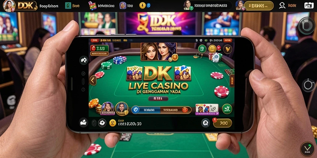 Screenshot DKK menampilkan dealer yang sedang bermain dengan pemain di meja Live Casino.