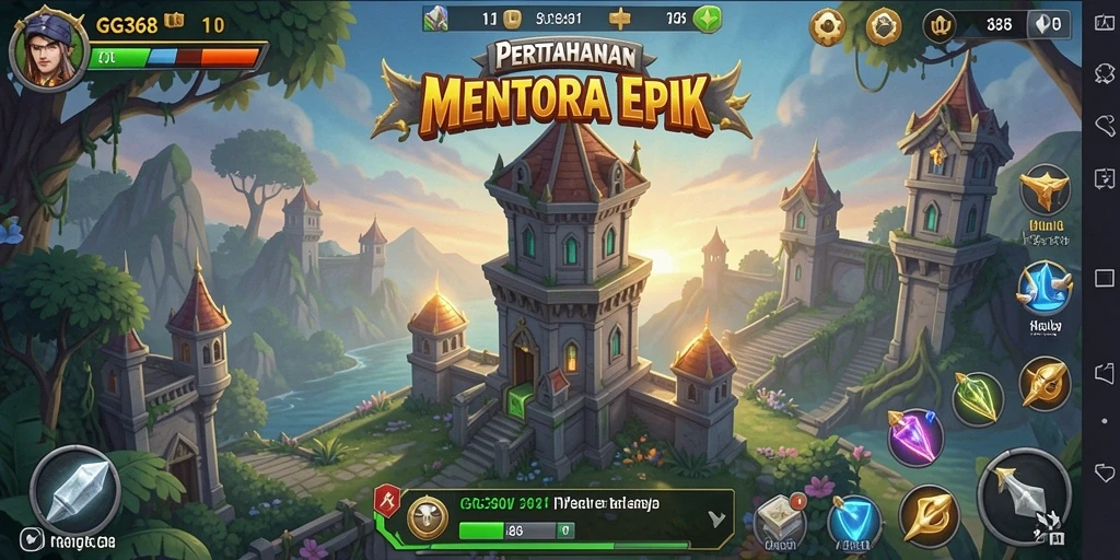 Tangkapan layar utama dari GG368 menampilkan aksi menara pertahanan yang mendebarkan.