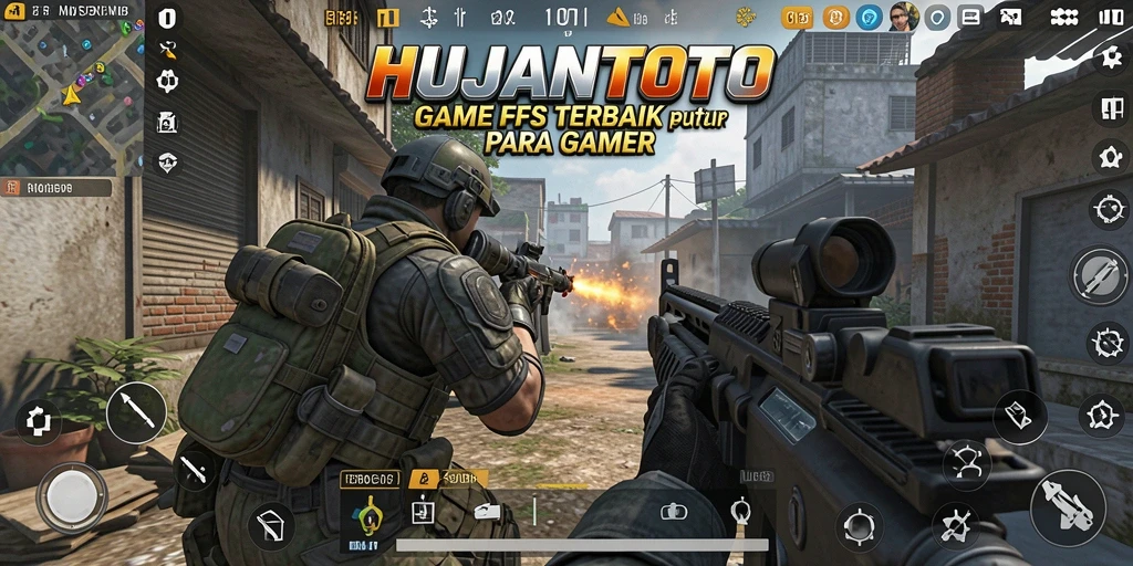 Screenshot gameplay HUJANTOTO menampilkan aksi tembak-menembak yang intens.