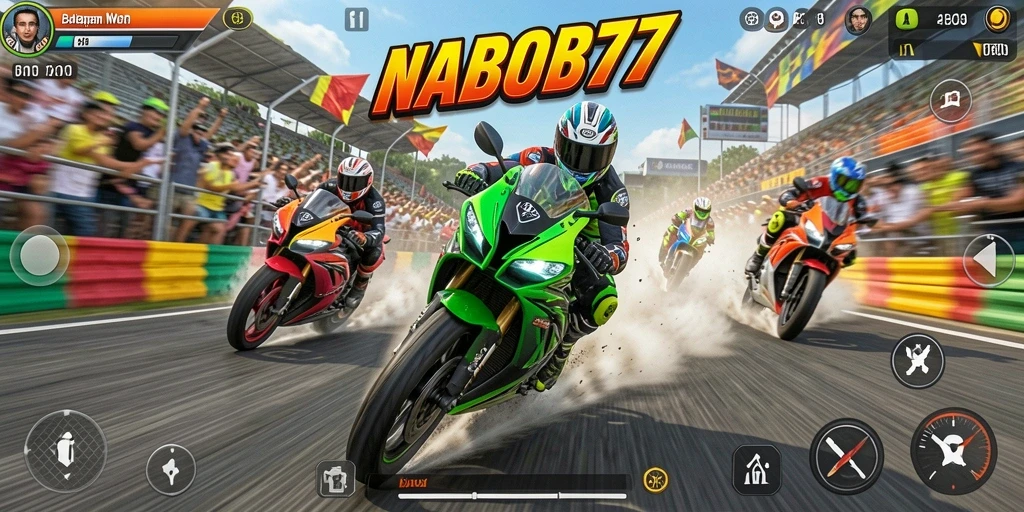 Tampilan seru dari gameplay NABOB77 dengan balapan motor.