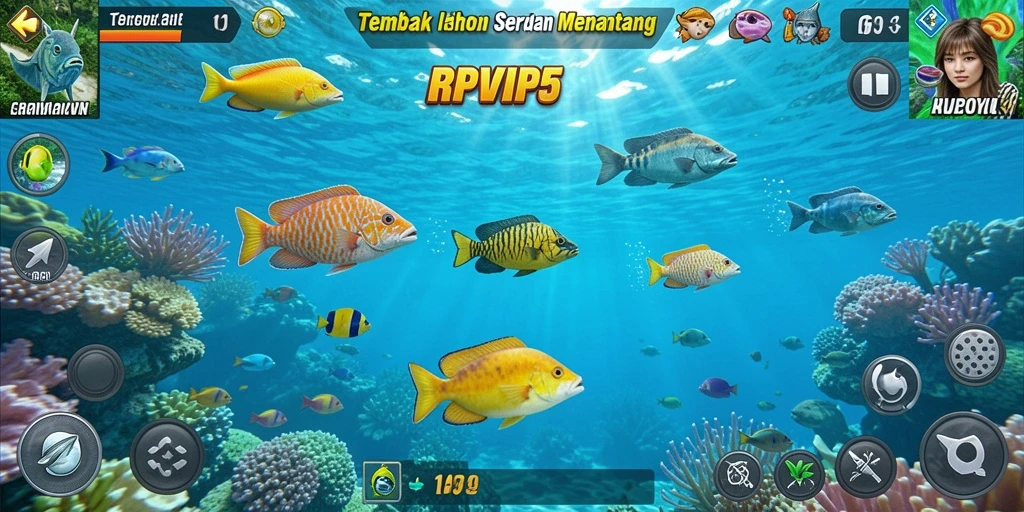 Tangkapan layar gameplay RPVIP5 menampilkan serunya menembak ikan.