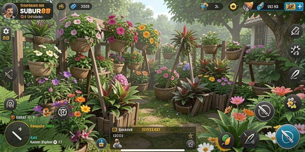 Tampilan gameplay SUBUR88 yang menggambarkan kebun virtual yang indah.