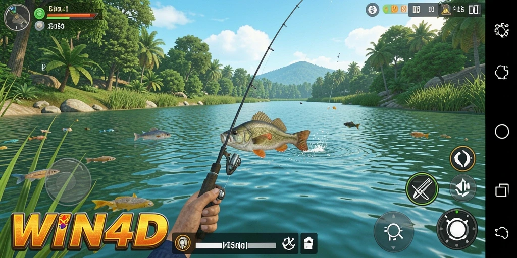 Screenshot gameplay WIN4D dengan pengalaman memancing yang realistis.